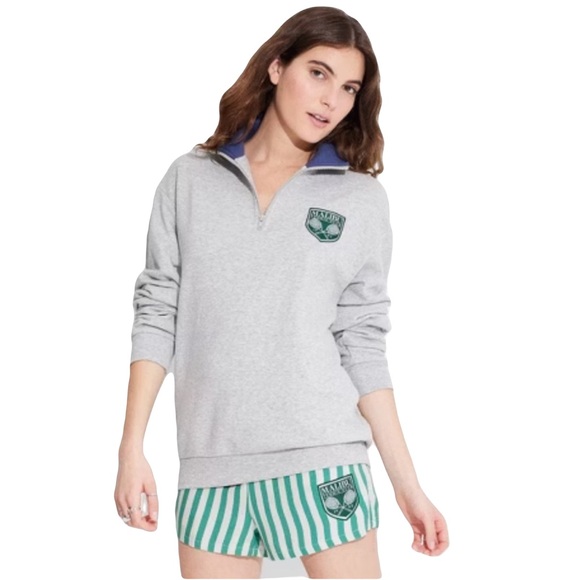 Zoe + Liv Malibu Tennis Club Graphic Heather Gray Zippered Sweatshirt Size XXL - Picture 3 of 13